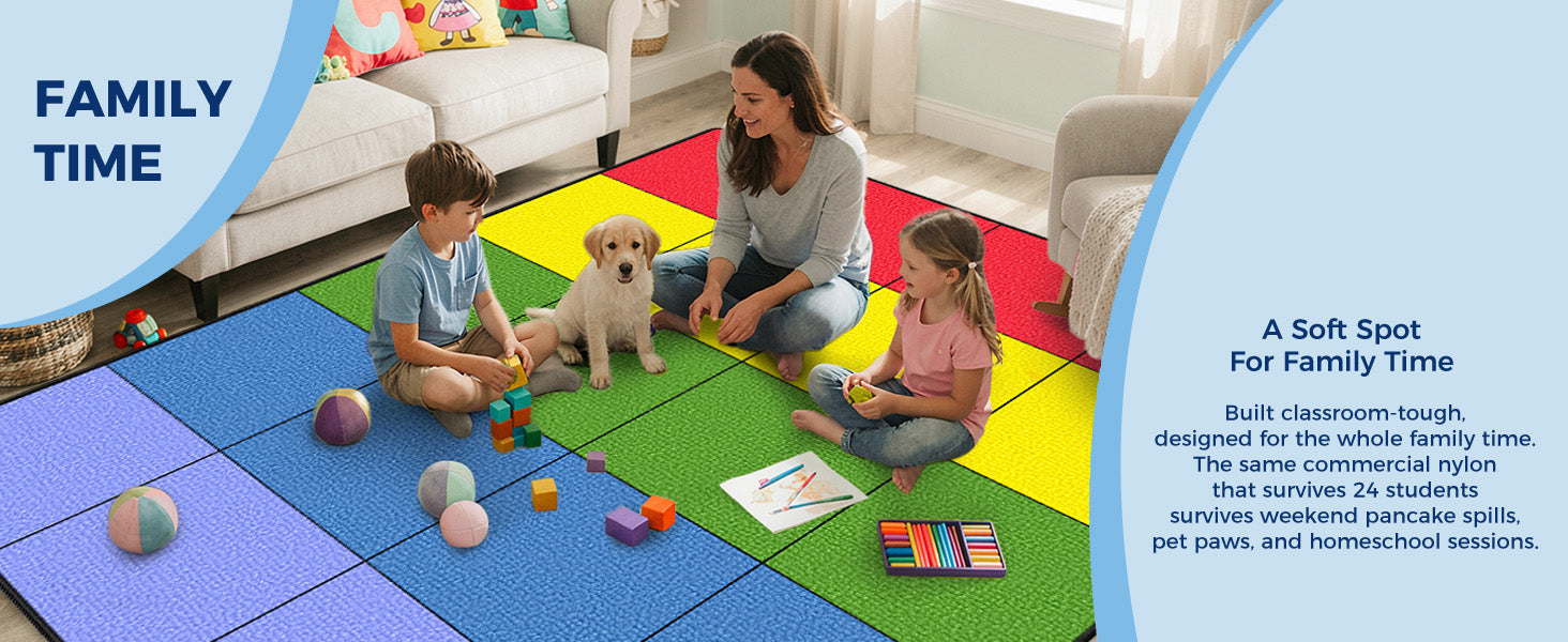 20-Seat Five-Color Grid Classroom Rug classroom rug scene image 5