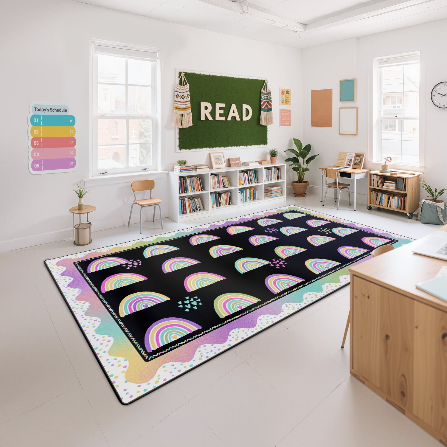 Classroom Rug Stain-Resistant Rainbow Arches Heart By Booooom Jackson