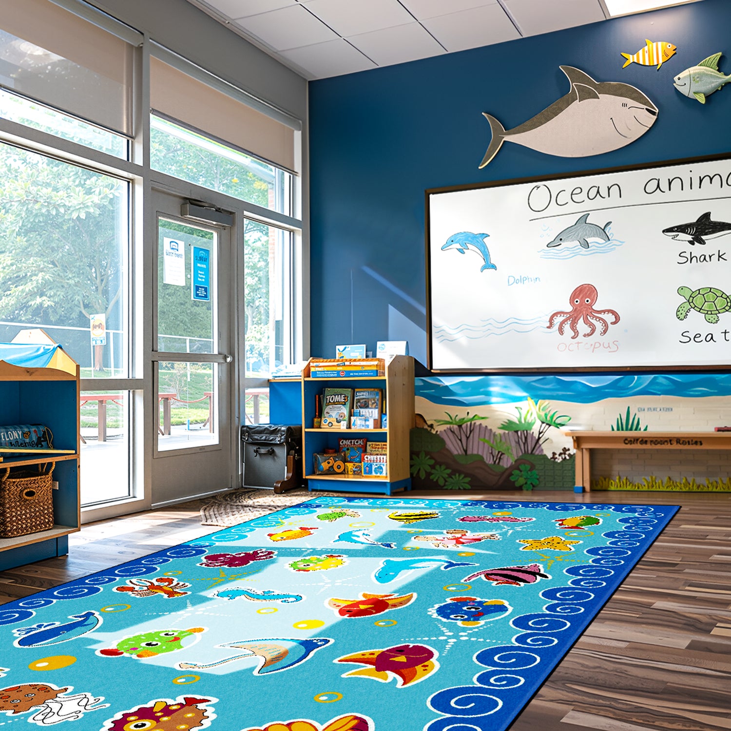 Classroom Rug Stain-Resistant Ocean Animals By Booooom Jackson