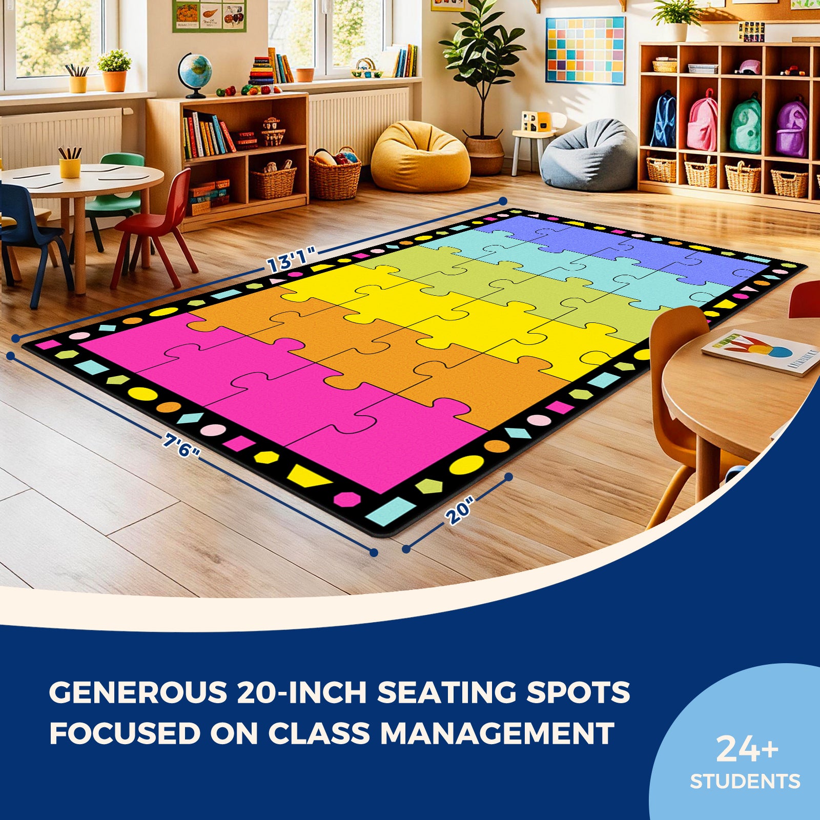 Colorful Puzzle Classroom Seating Rug
