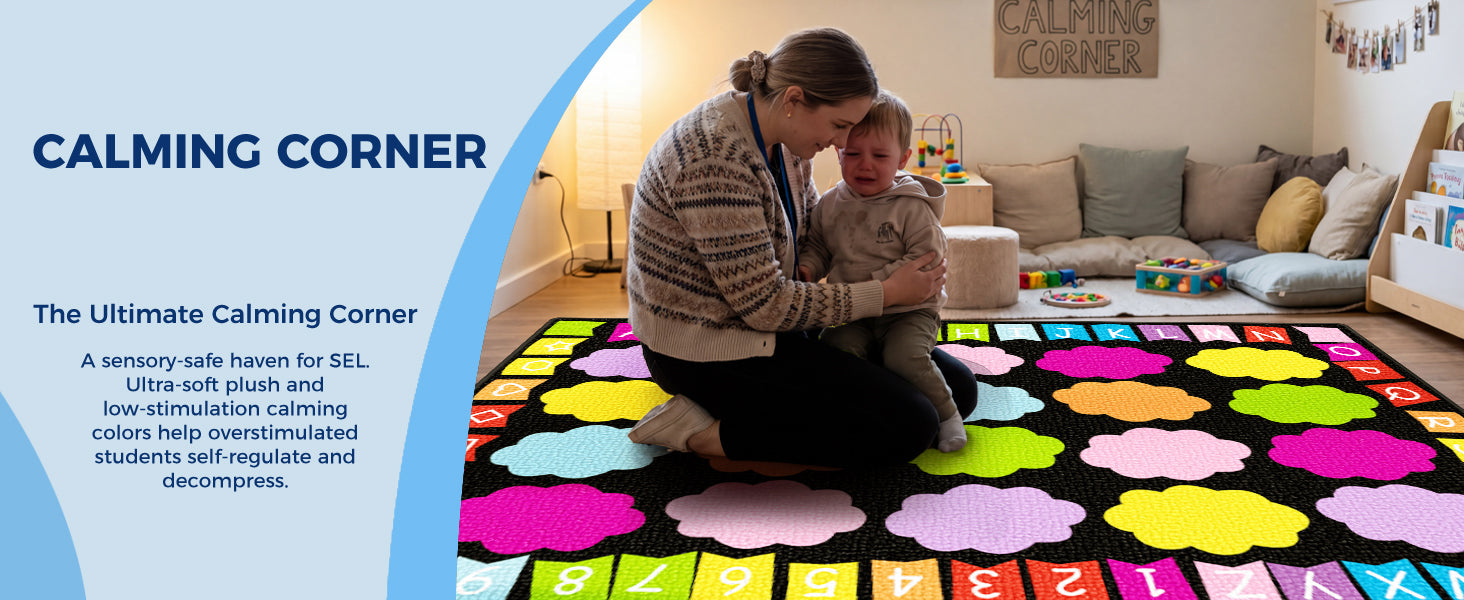 20-Seat Colorful Cloud Alphabet Classroom Rug classroom rug scene image 6