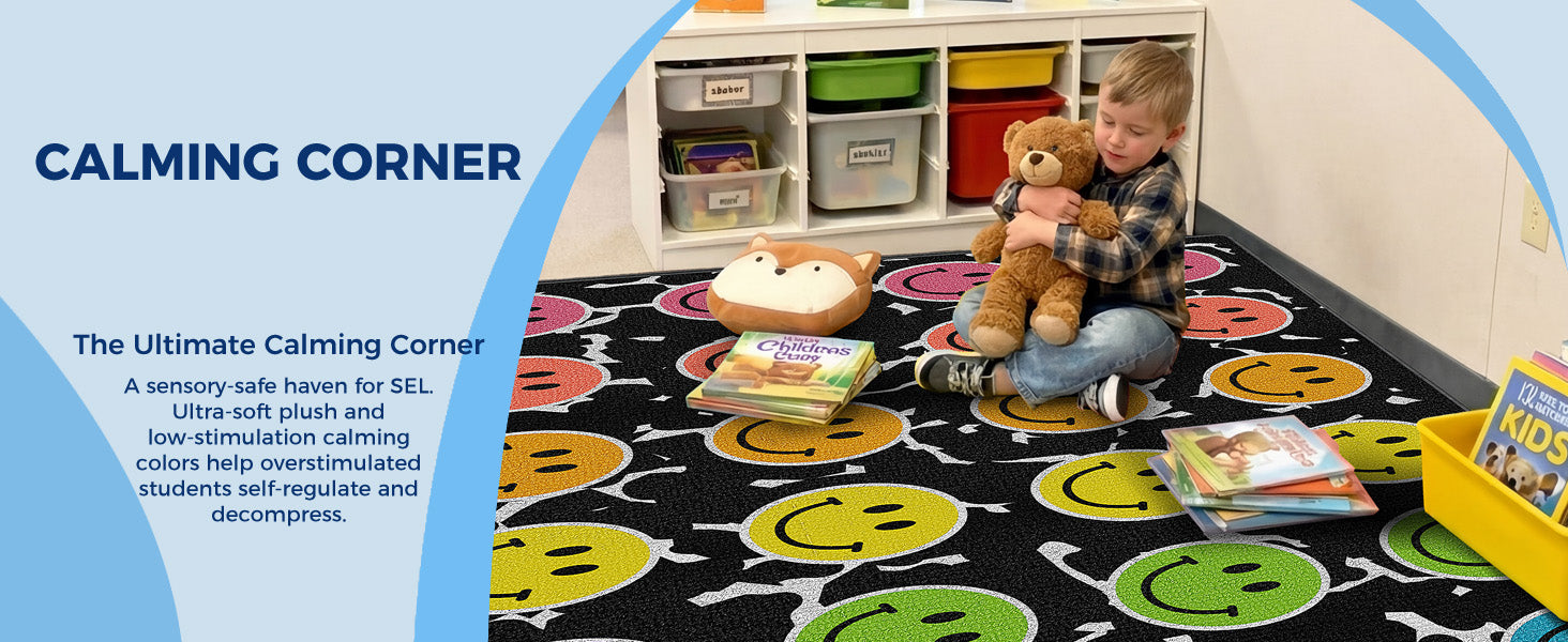 Rainbow Smiley Face Classroom Rug classroom rug scene image 6