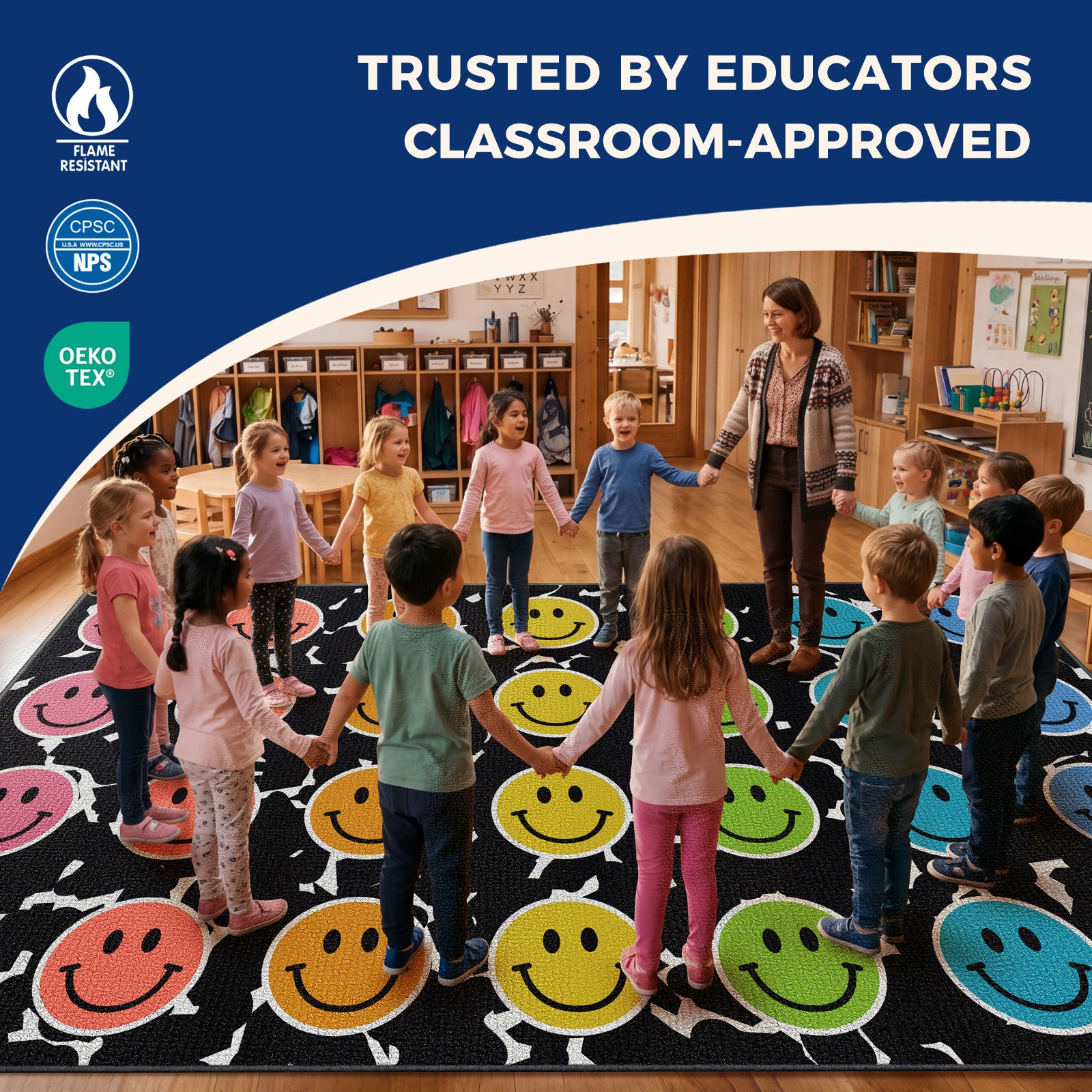 Rainbow Smiley Face Classroom Rug