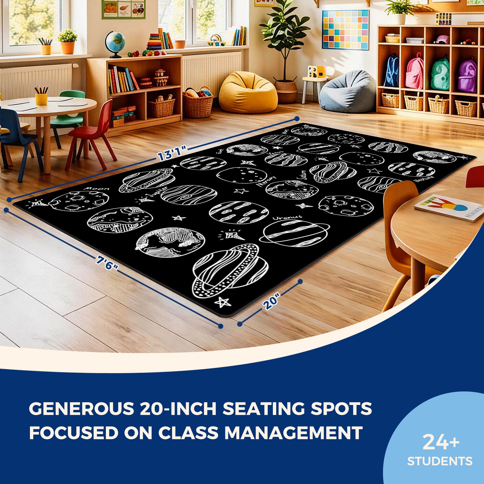 Black & White Planet Classroom Rug