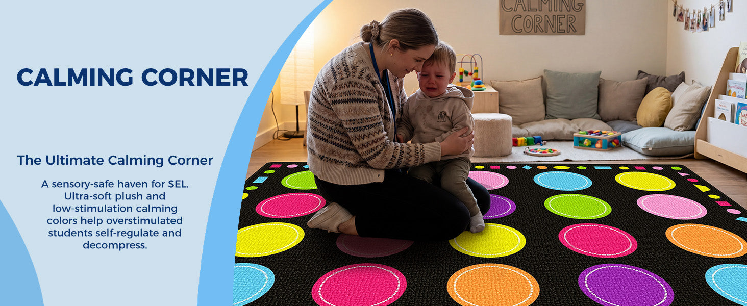 20-Seat Macaron Dot Classroom Rug classroom rug scene image 6
