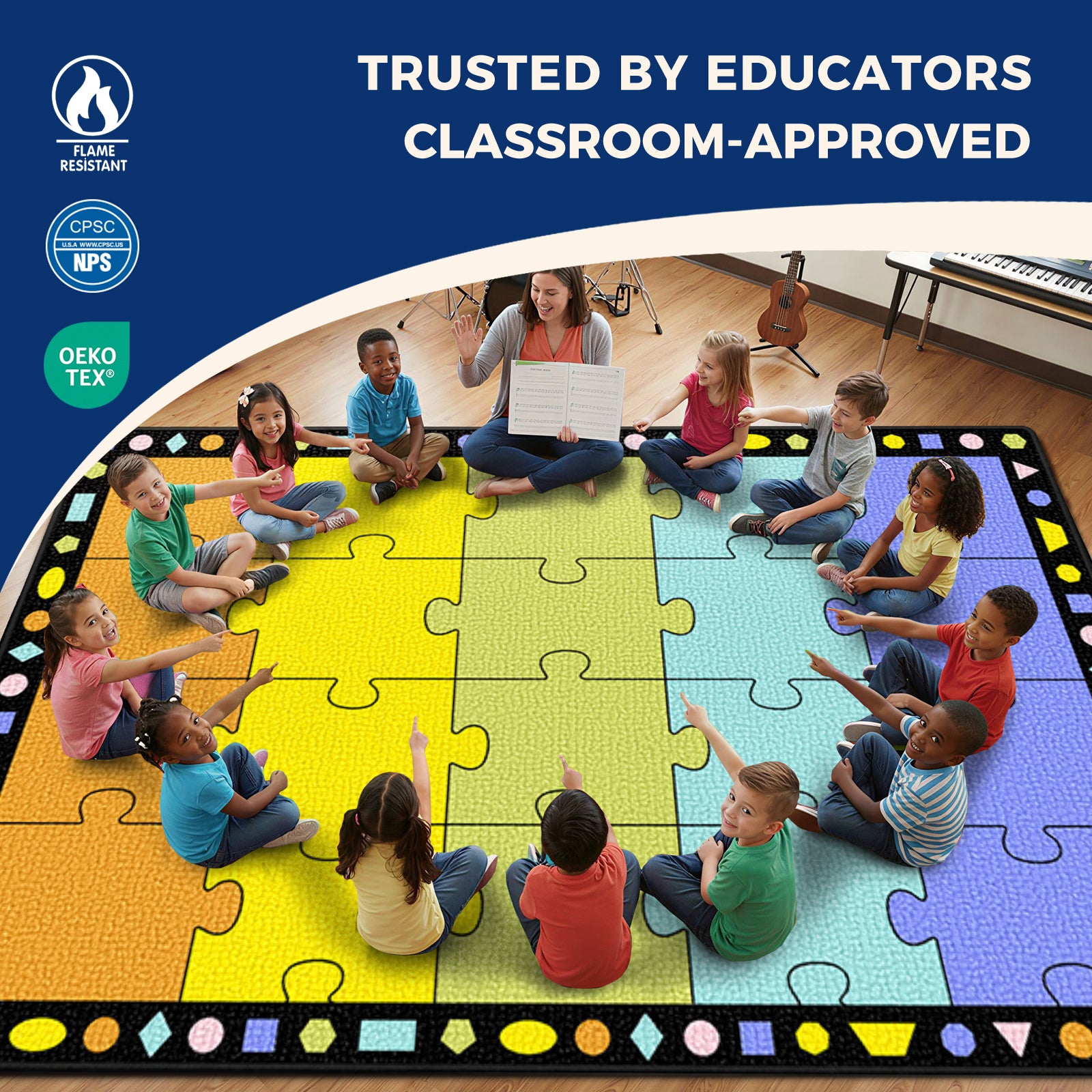 20-Seat Five-Color Puzzle Classroom Rug
