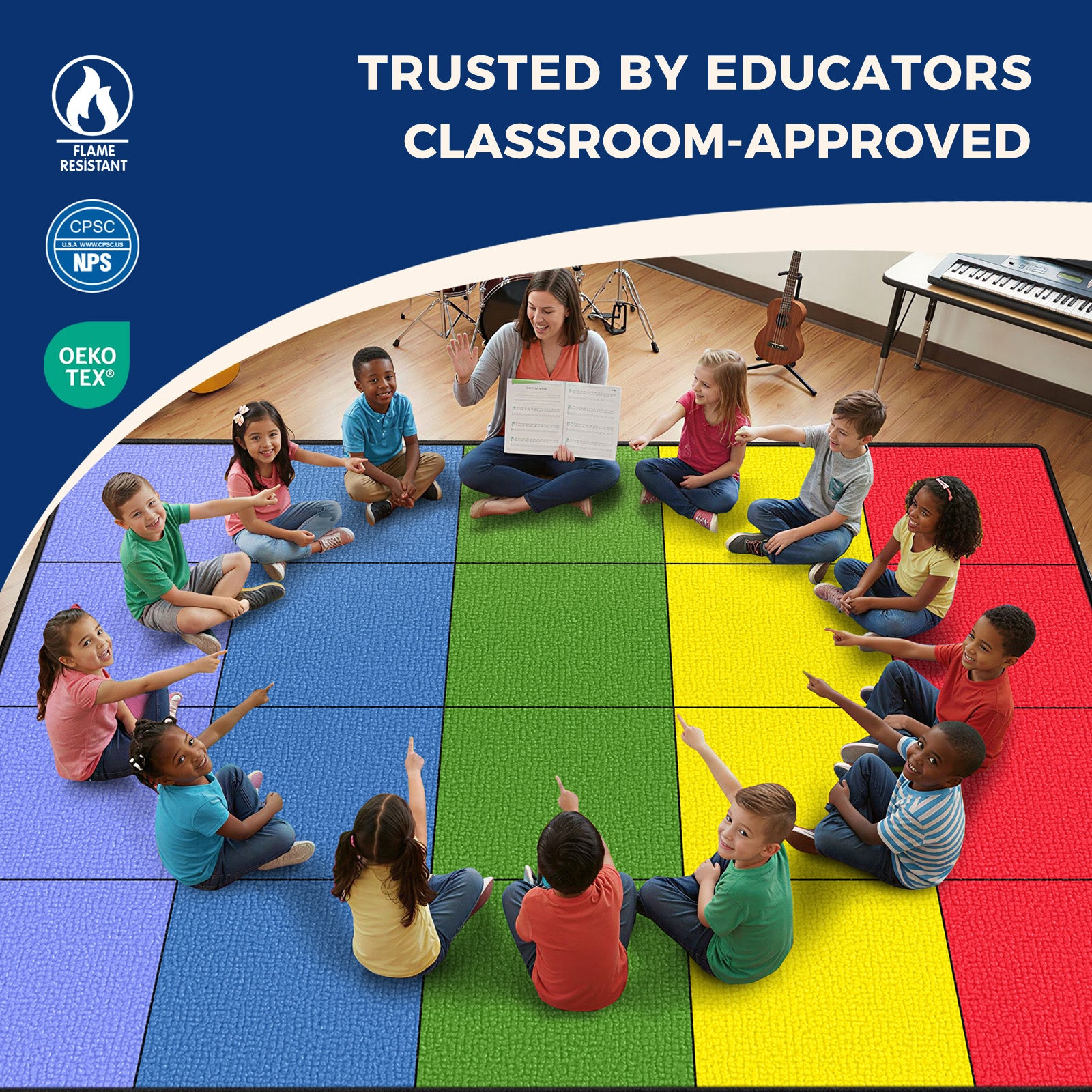 20-Seat Five-Color Grid Classroom Rug