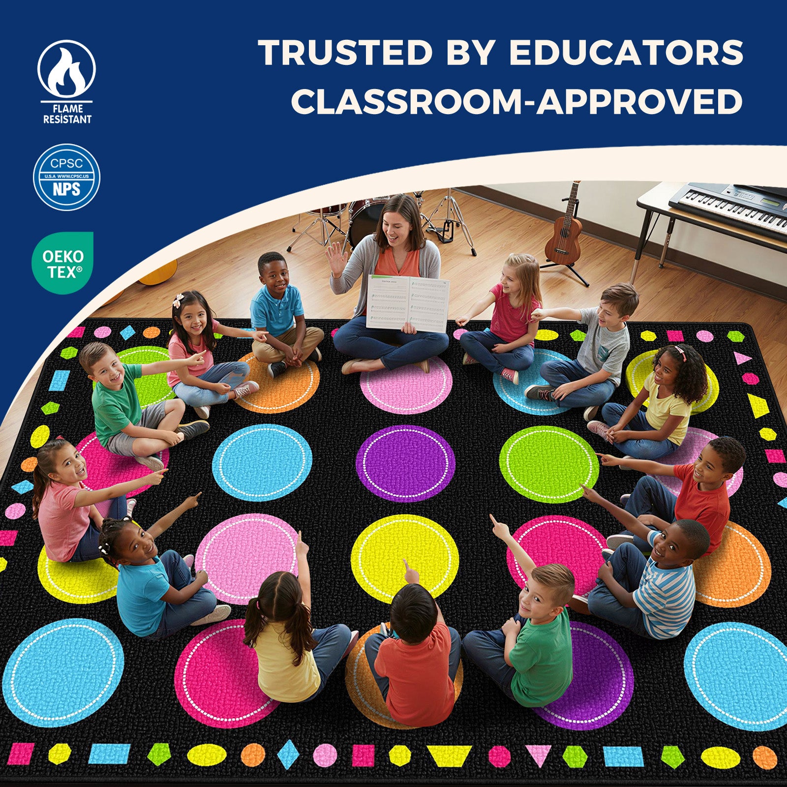 20-Seat Macaron Dot Classroom Rug