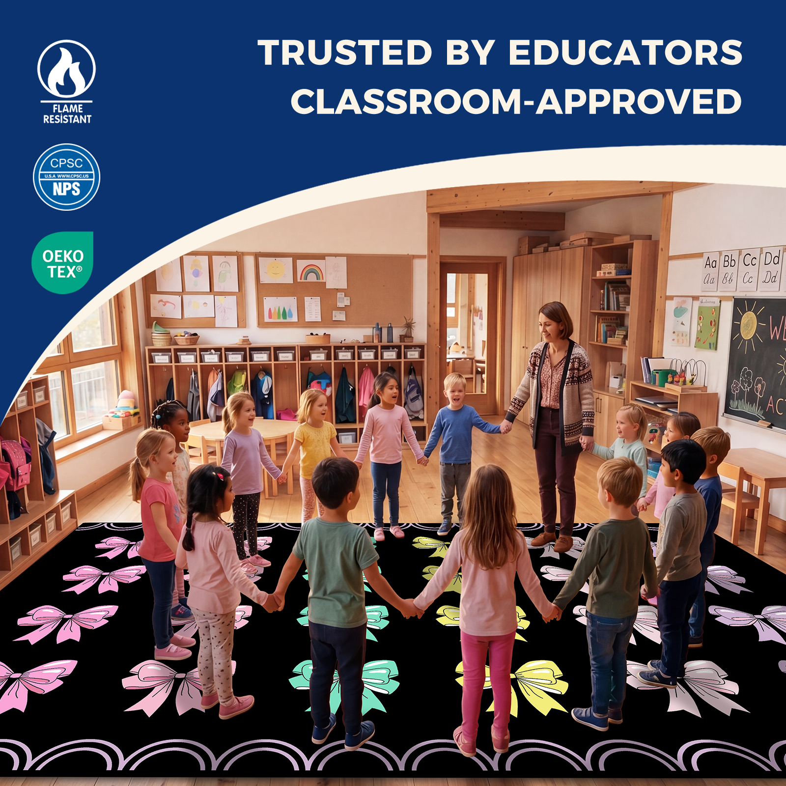 Scalloped Bow Classroom Rug