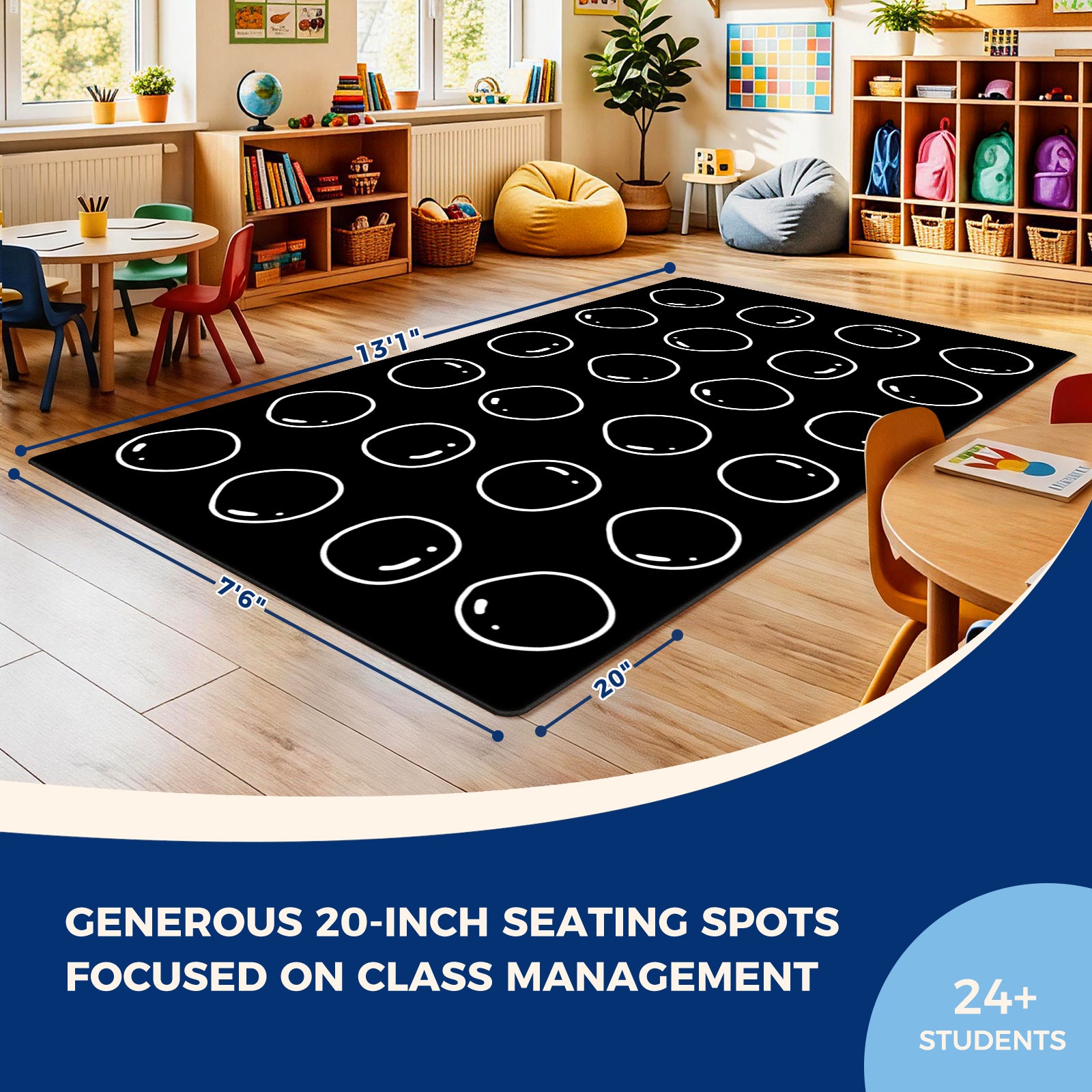 Black Bubble Classroom Rug