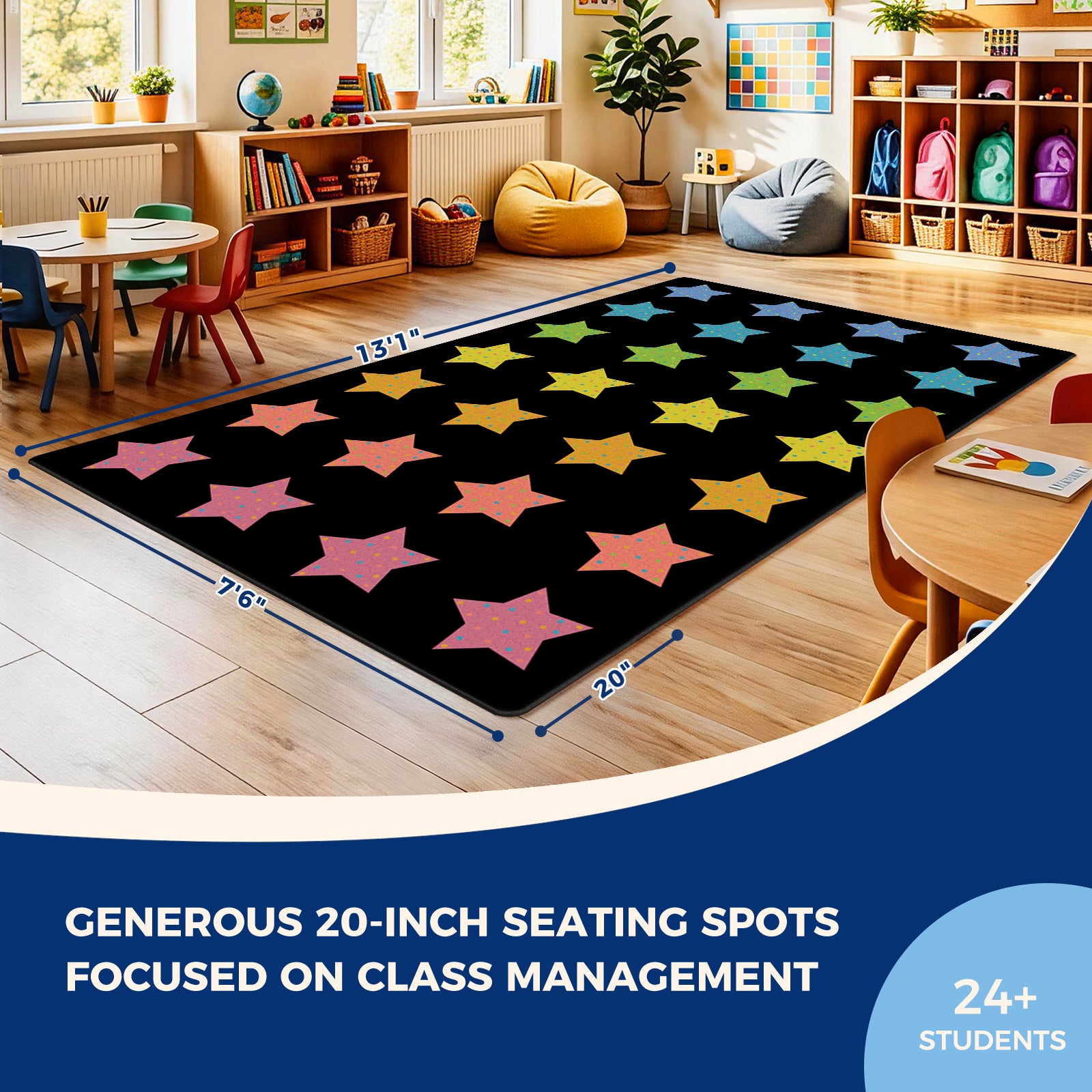 Colorful Star Classroom Rug