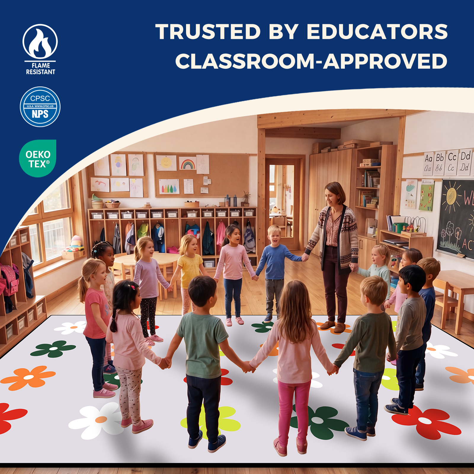 Gray Daisy Classroom Rug