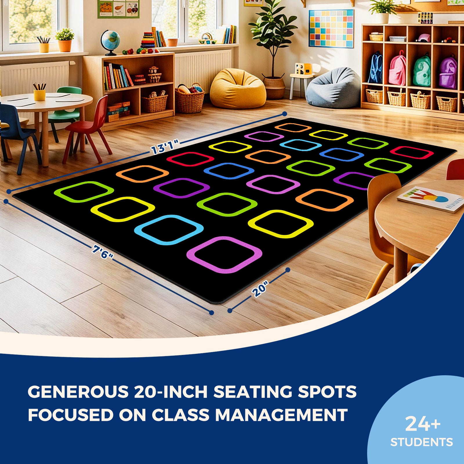 Colorful Squares Classroom Seating Rug