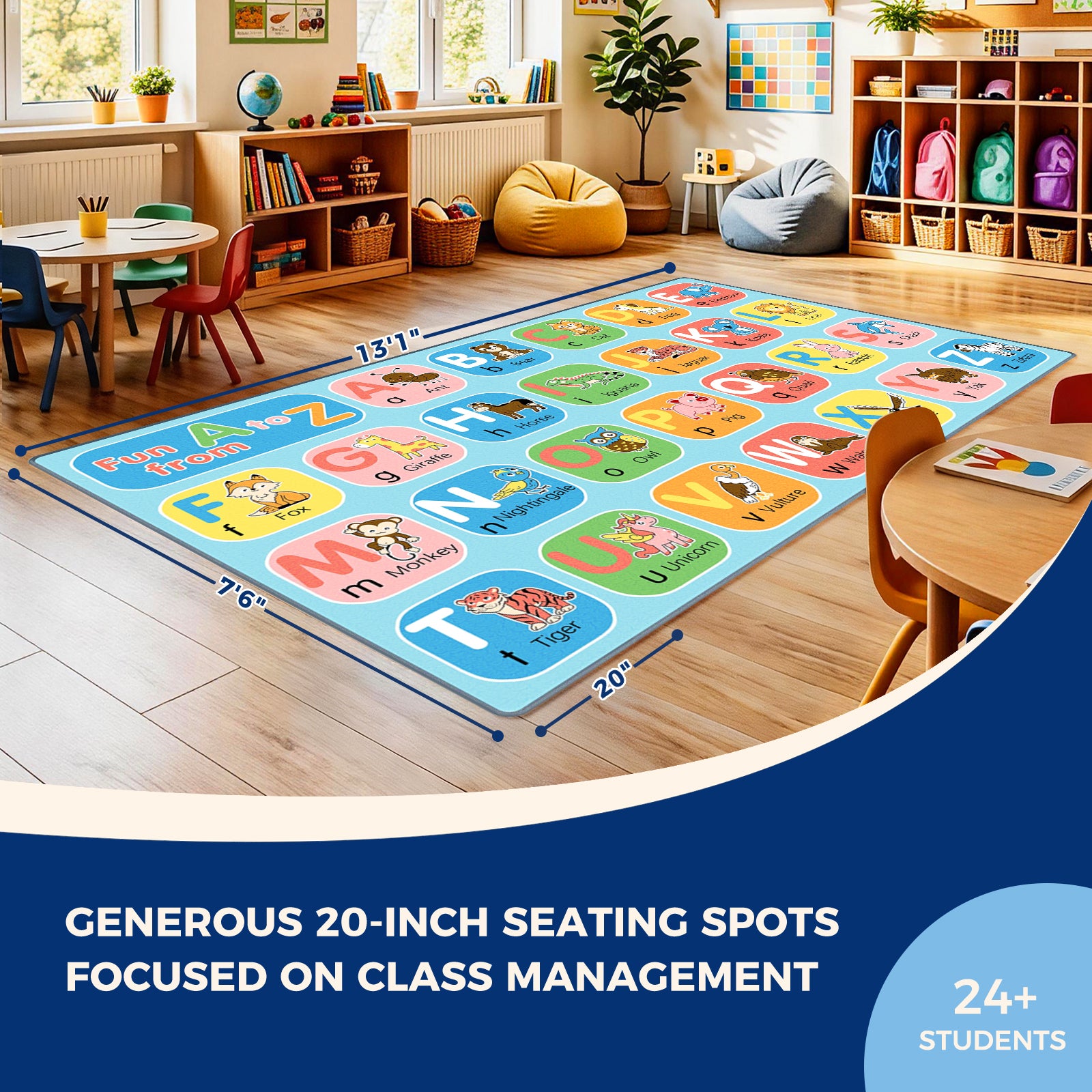 Color Block Animal Alphabet Classroom Rug
