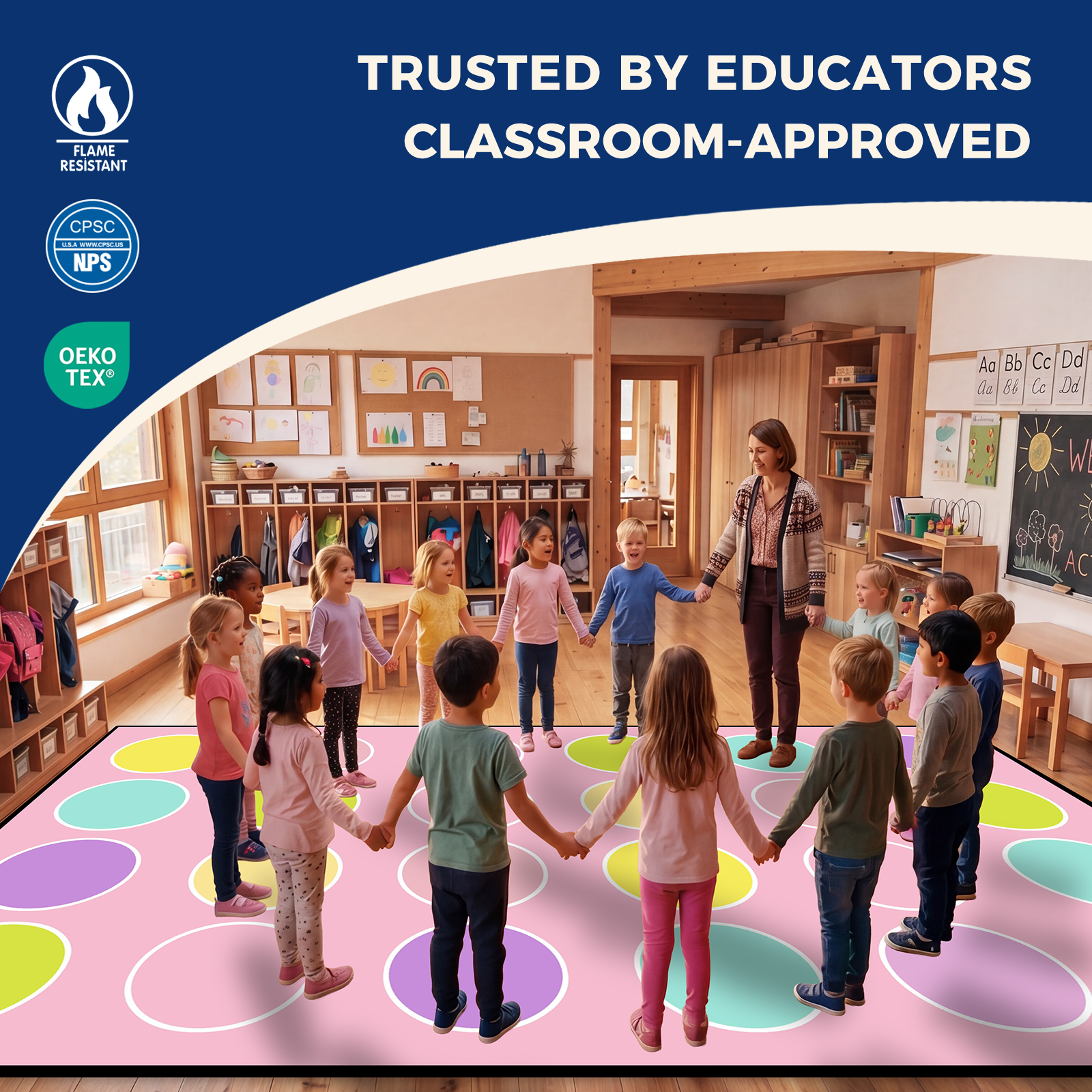 Pink Pastel Dots Classroom Seating Rug
