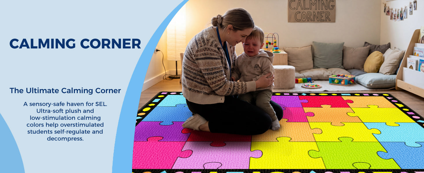20-Seat Colorful Puzzle Classroom Rug classroom rug scene image 6