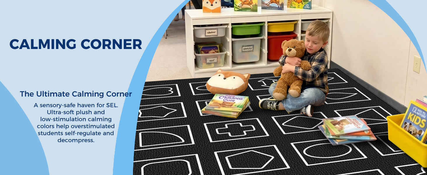 Black and White Geometry Classroom Rug classroom rug scene image 6