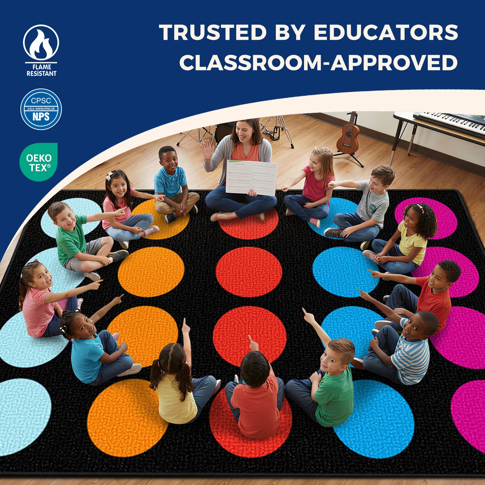 20-Spot Color Circle Classroom Rug