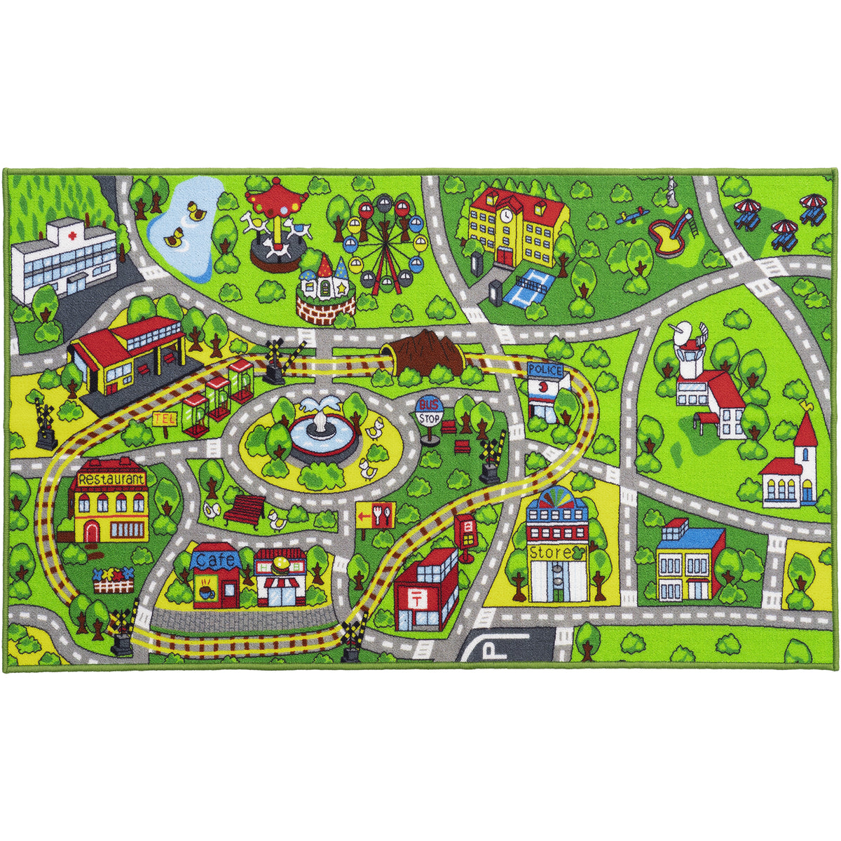 City Series Green Roadway Kids Rug for Playtime | Booooom Jackson