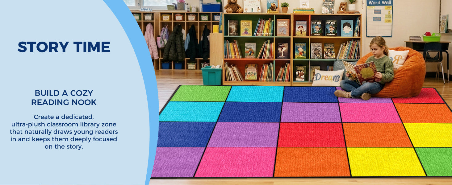 20-Seat Multicolor Square Classroom Rug classroom rug scene image 7