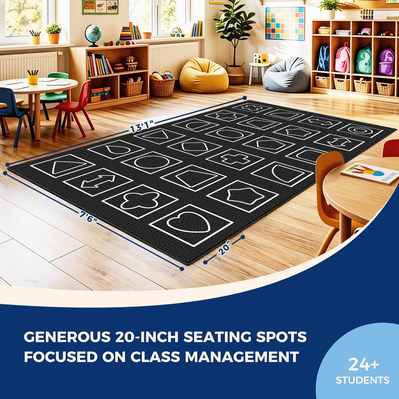 Black and White Geometry Classroom Rug