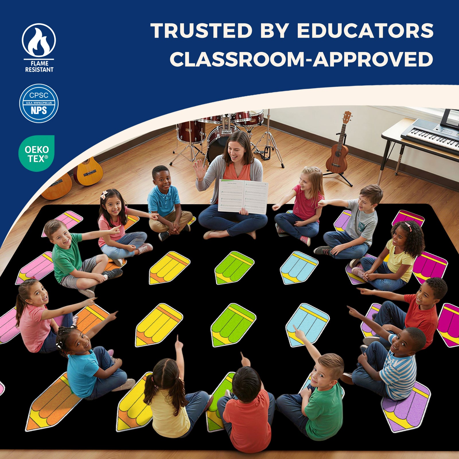 Colorful Pencil Classroom Rug