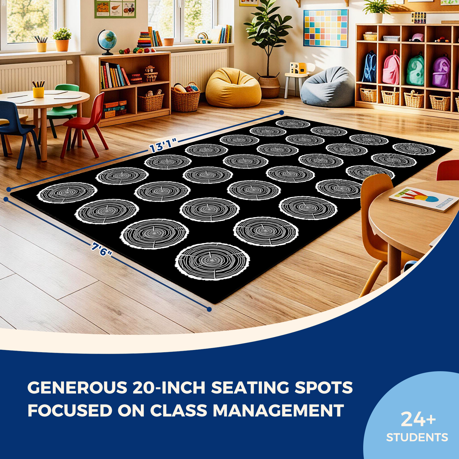 Black & White Tree Stump 28-Seat Classroom Rug