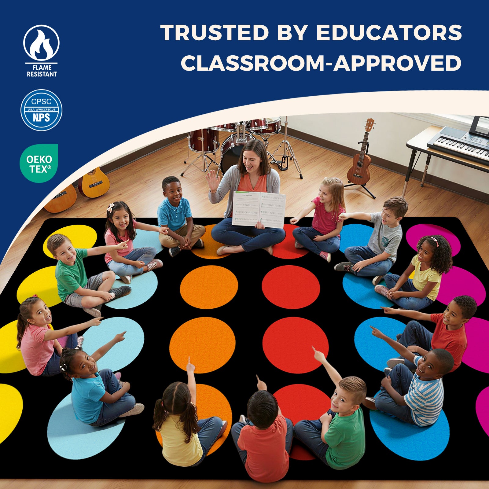 Multi-Color Circles Classroom Seating Rug