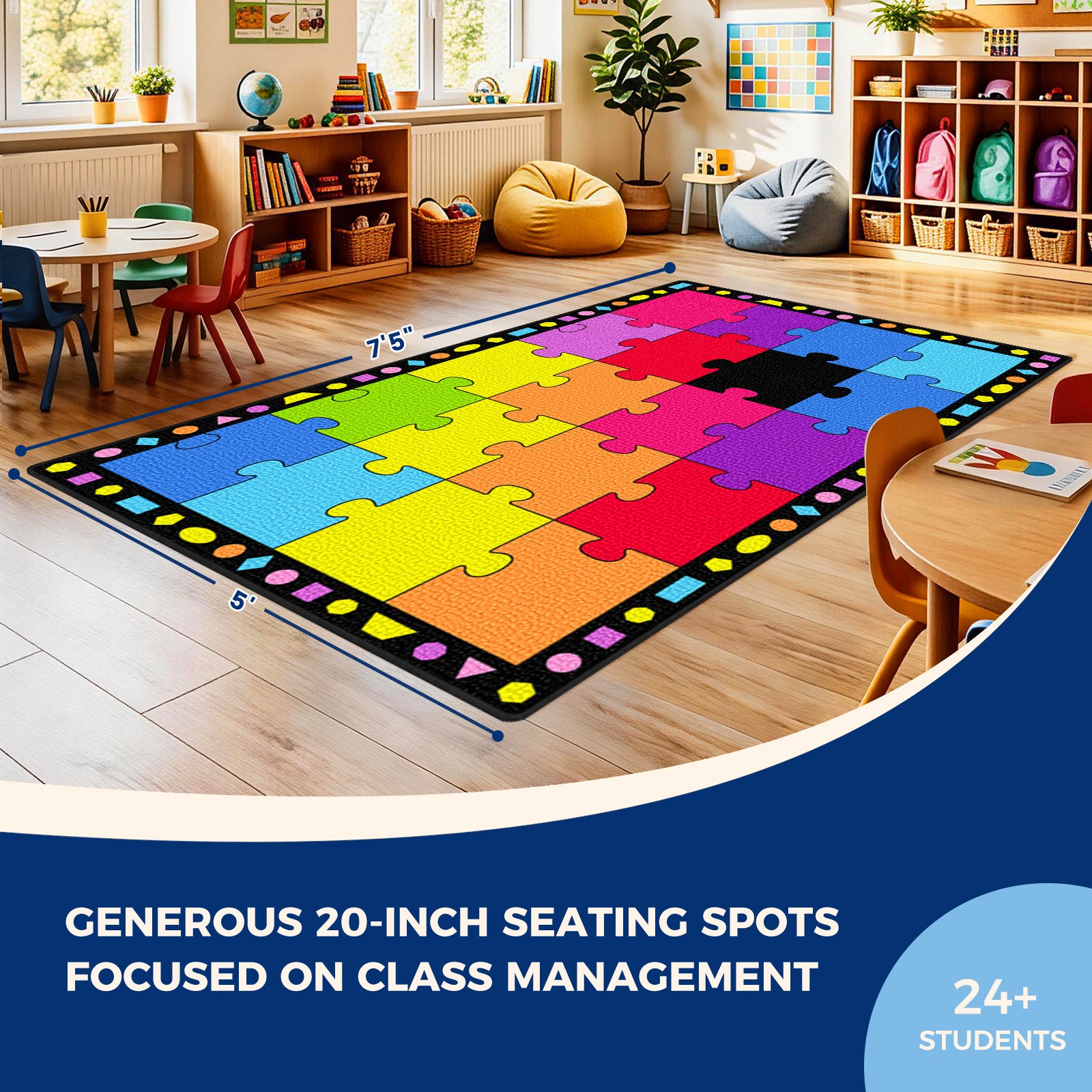 20-Seat Colorful Puzzle Classroom Rug