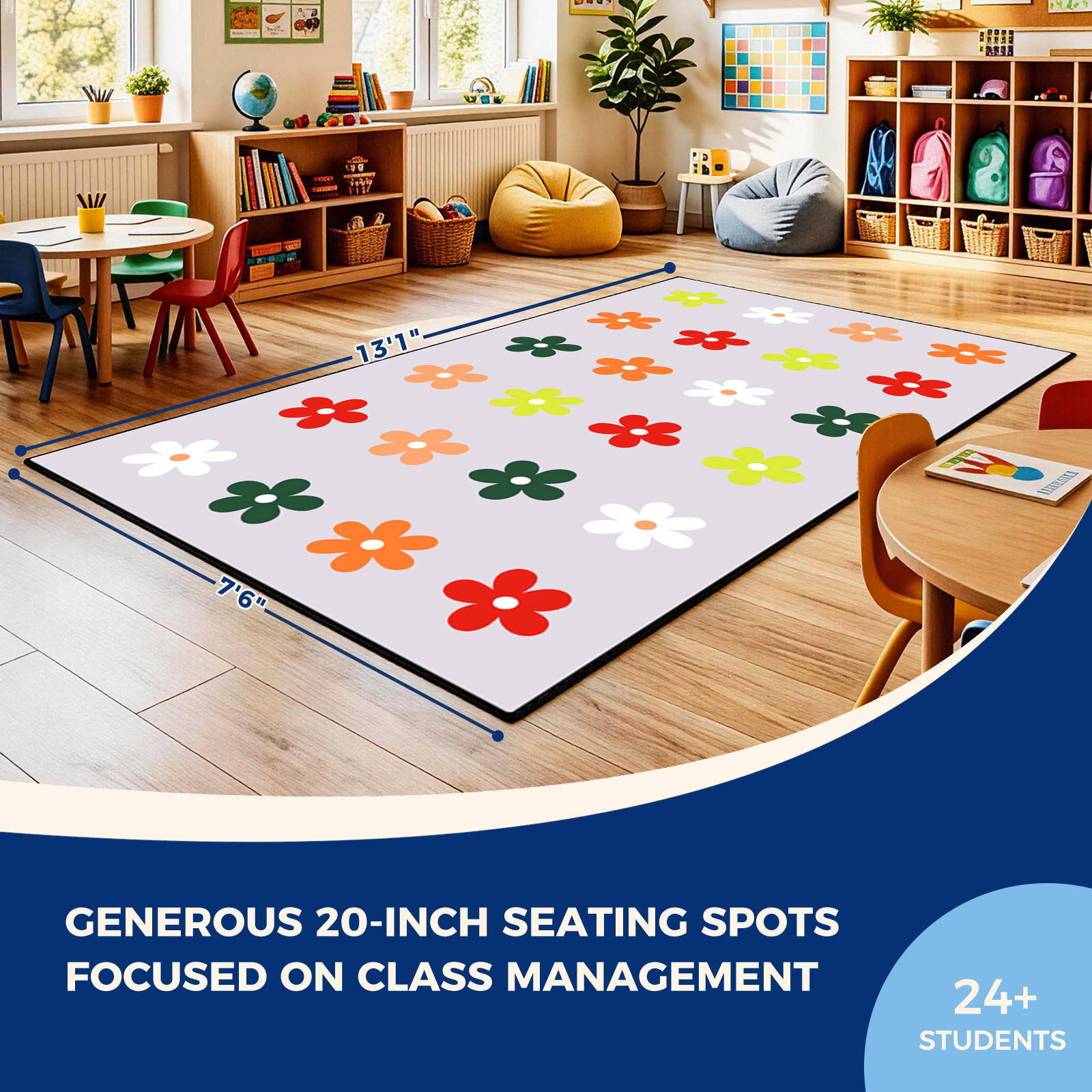 Gray Daisy Classroom Rug