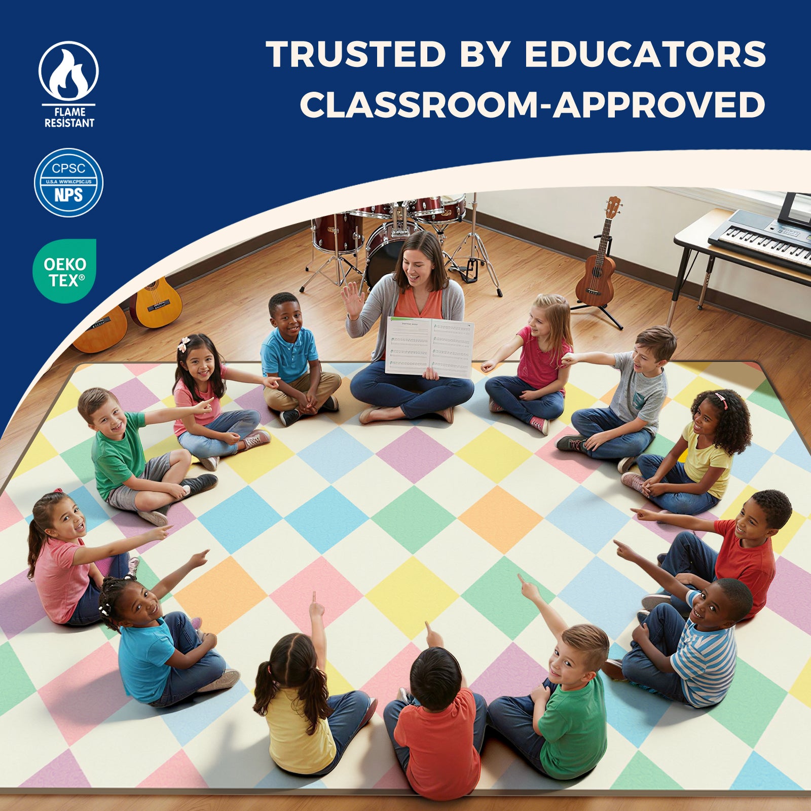 Pastel Diamond Classroom Rug