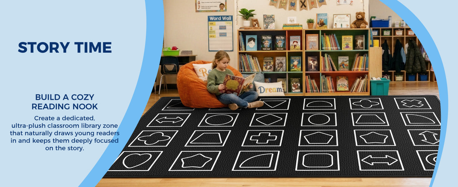 Black and White Geometry Classroom Rug classroom rug scene image 7
