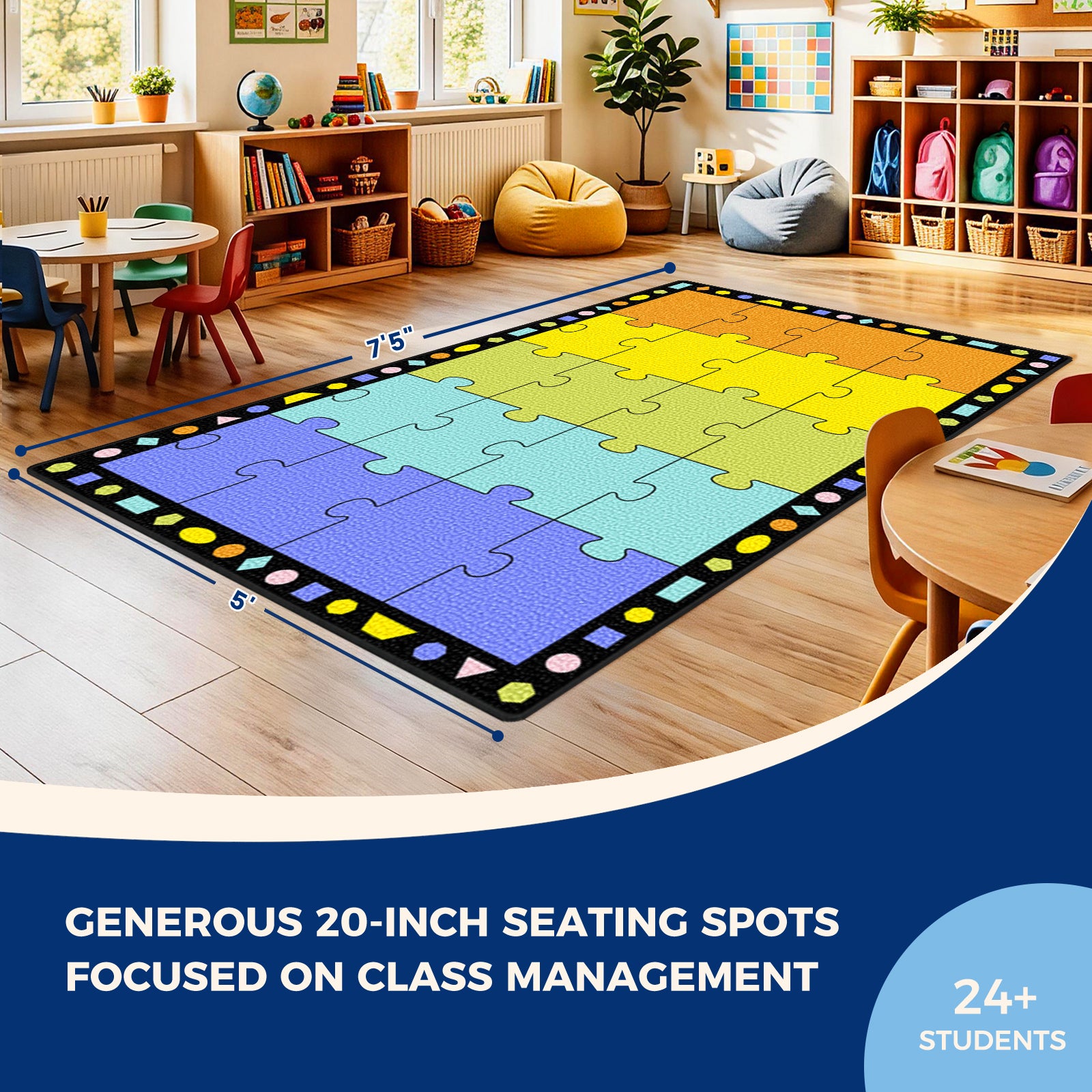 20-Seat Five-Color Puzzle Classroom Rug