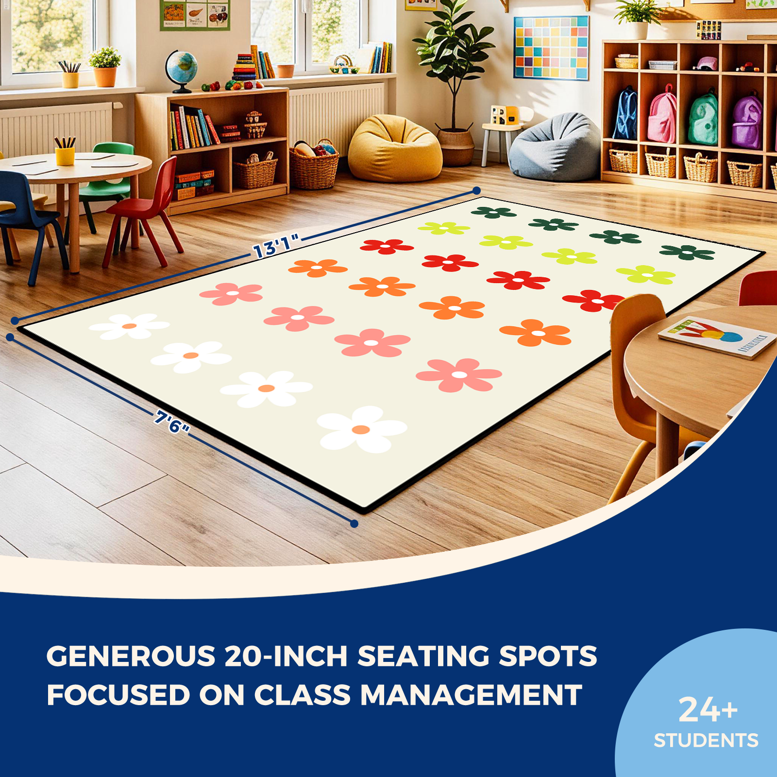 Cream Daisy Classroom Rug