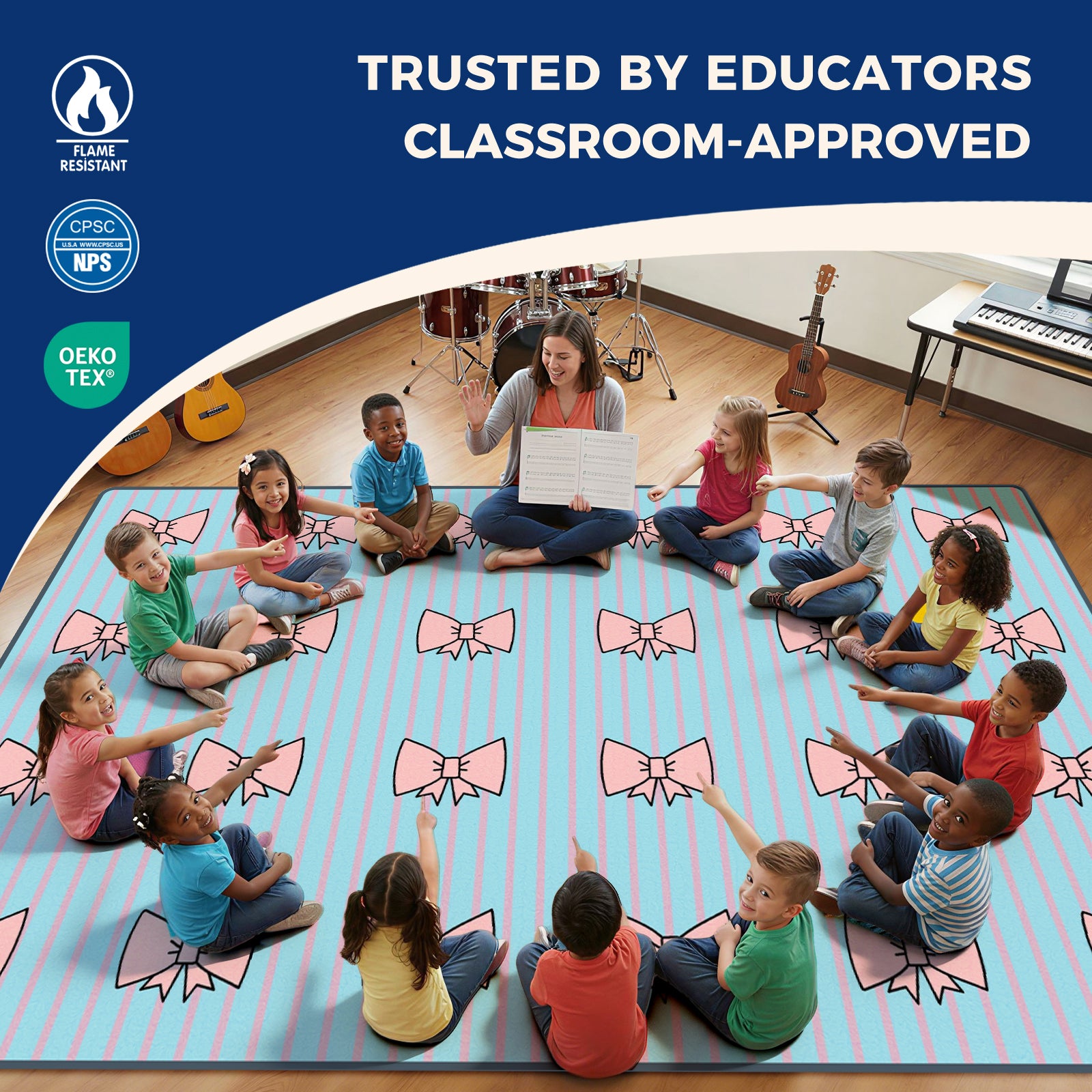 Pastel Bow Classroom Rug