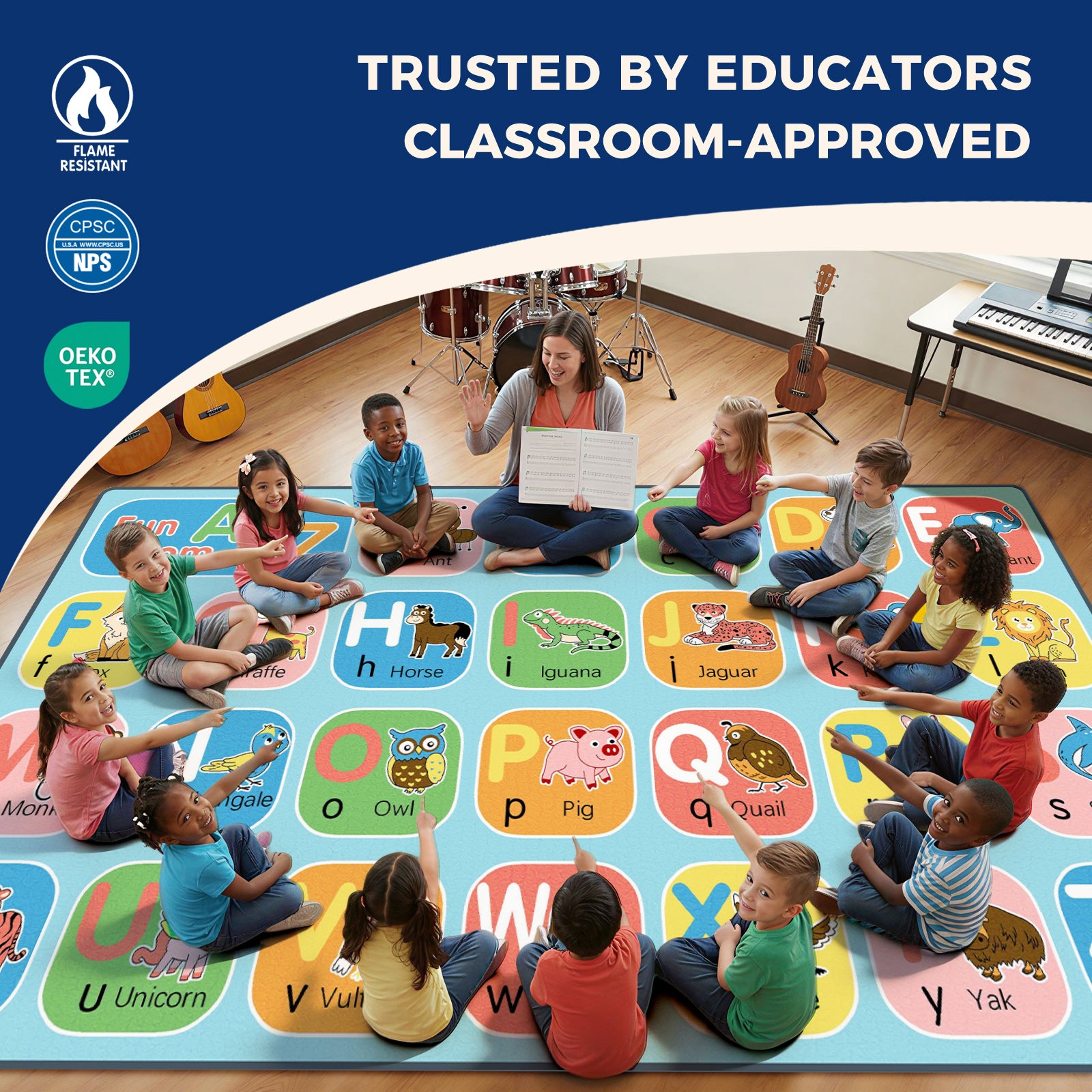 Color Block Animal Alphabet Classroom Rug