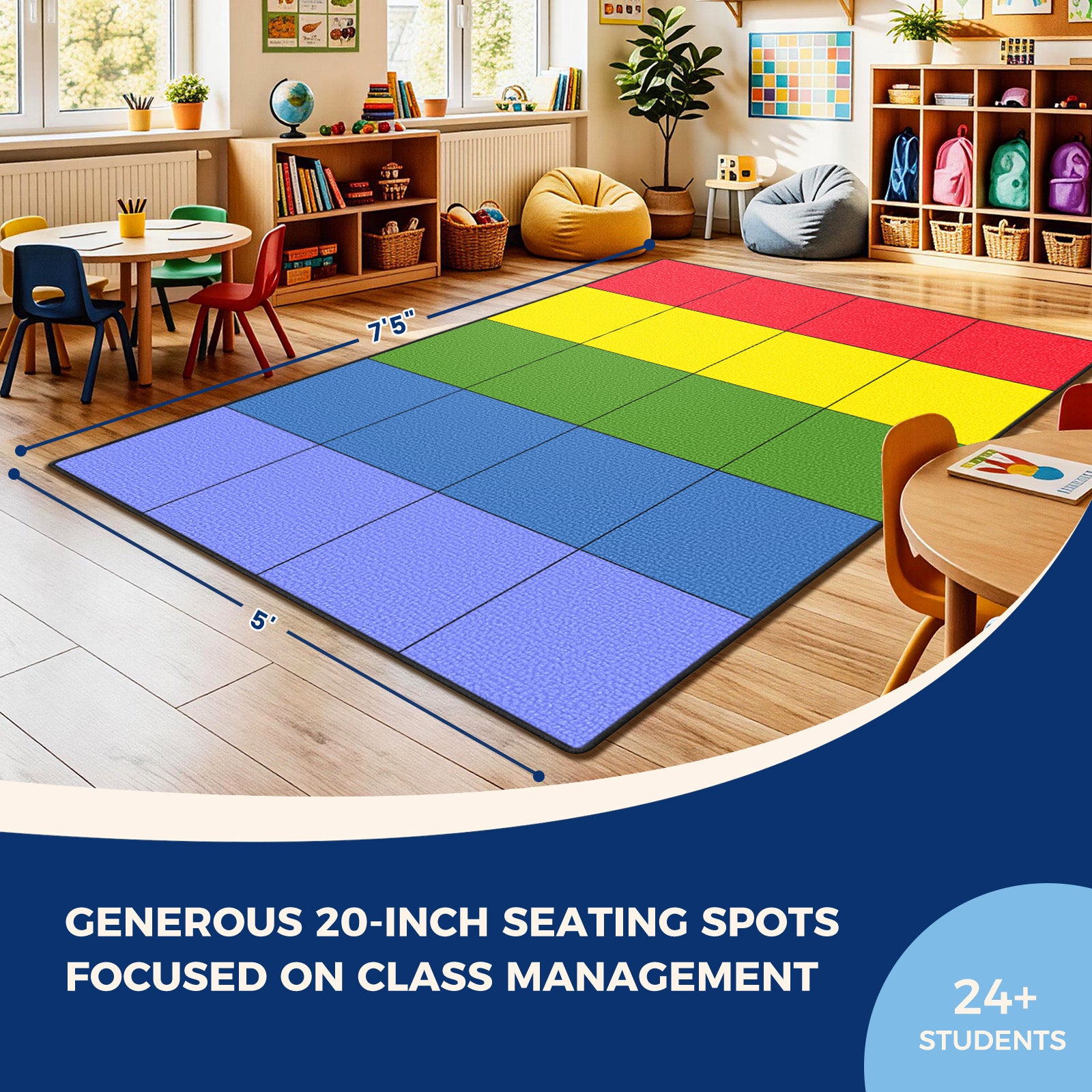 20-Seat Five-Color Grid Classroom Rug