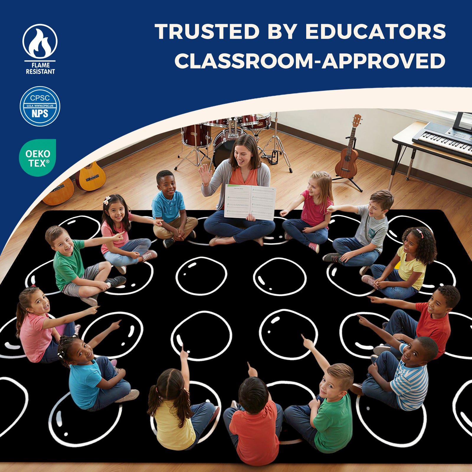 Black Bubble Classroom Rug