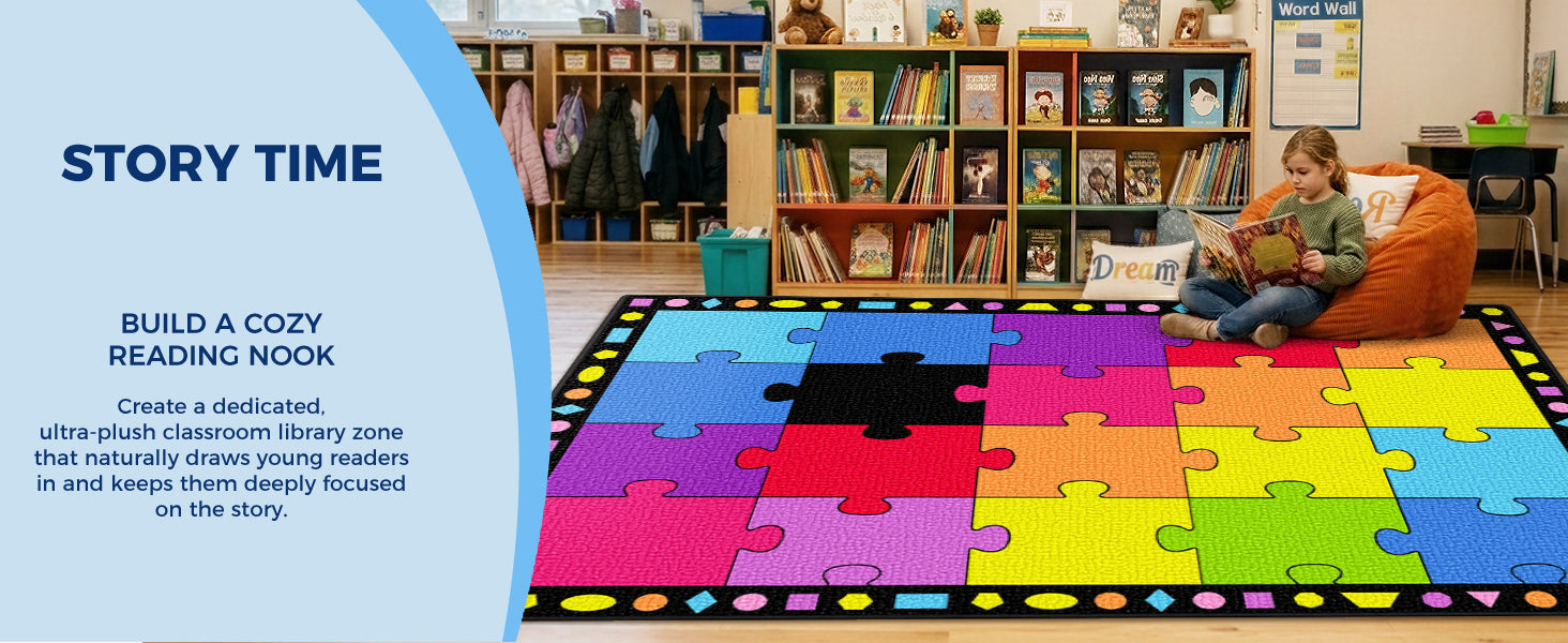 20-Seat Colorful Puzzle Classroom Rug classroom rug scene image 7