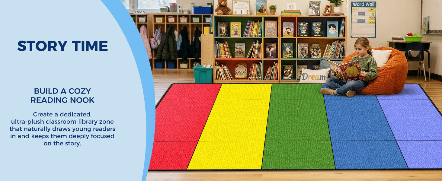20-Seat Five-Color Grid Classroom Rug classroom rug scene image 7