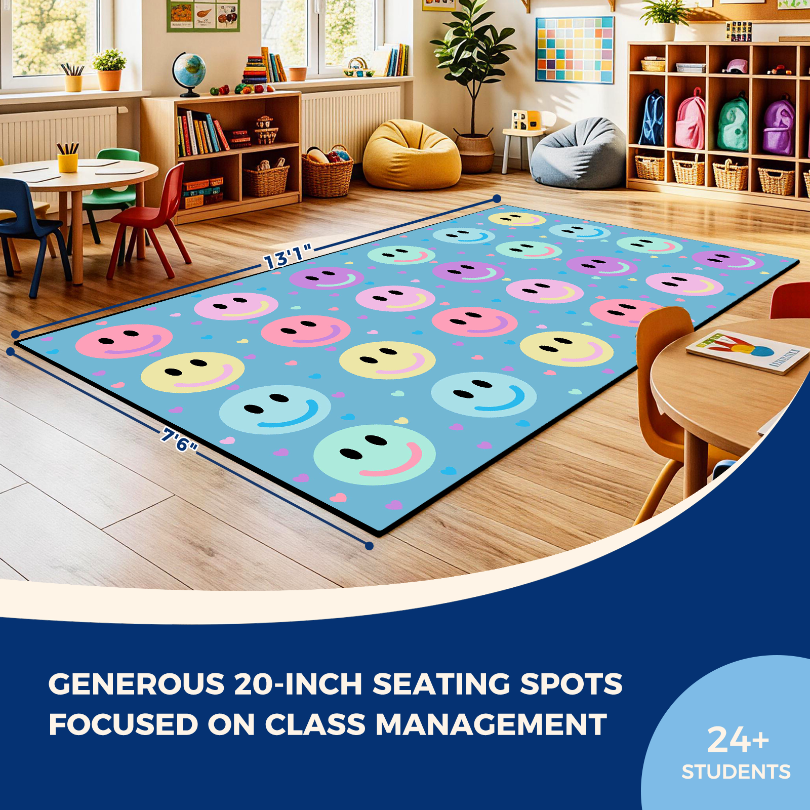 Blue Pastel Smileys Classroom Seating Rug