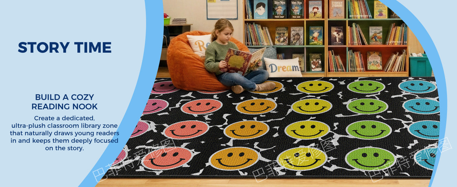 Rainbow Smiley Face Classroom Rug classroom rug scene image 7