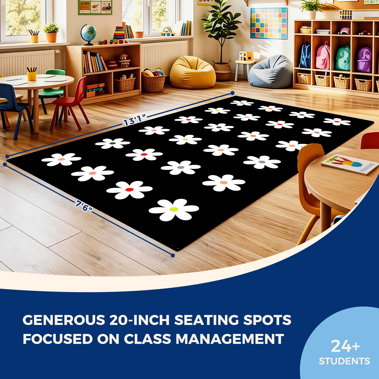 Black Daisy Classroom Rug