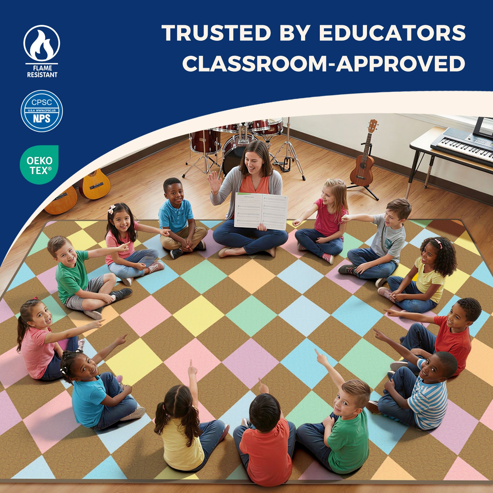 Pastel Argyle Classroom Rug