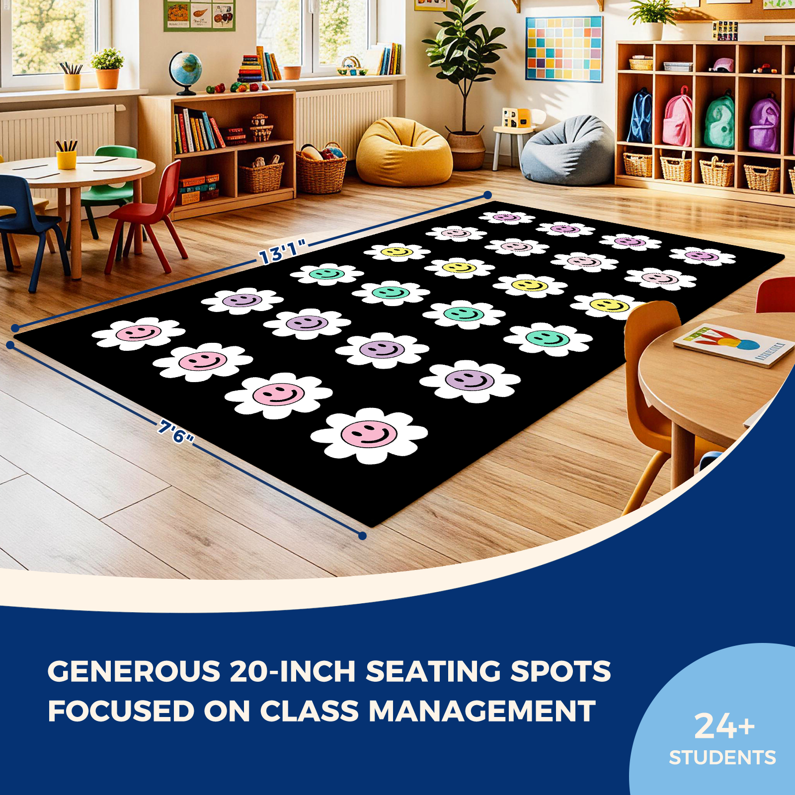 Pastel Flower Smileys Classroom Rug