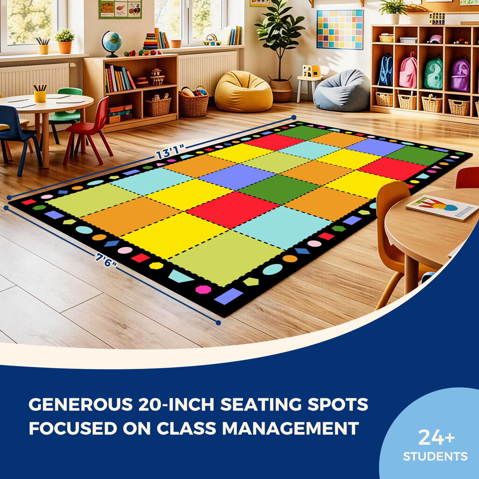 Multicolor Grid Classroom Seating Rug