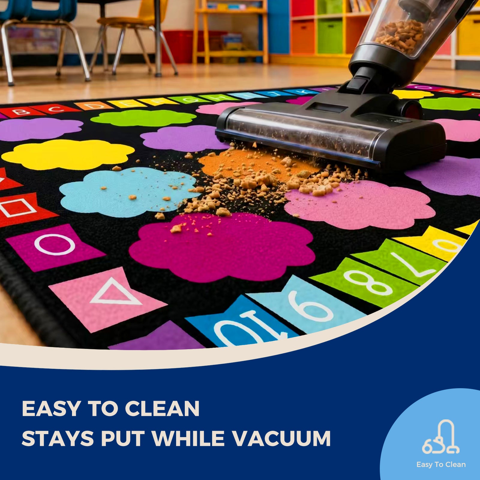 20-Seat Colorful Cloud Alphabet Classroom Rug