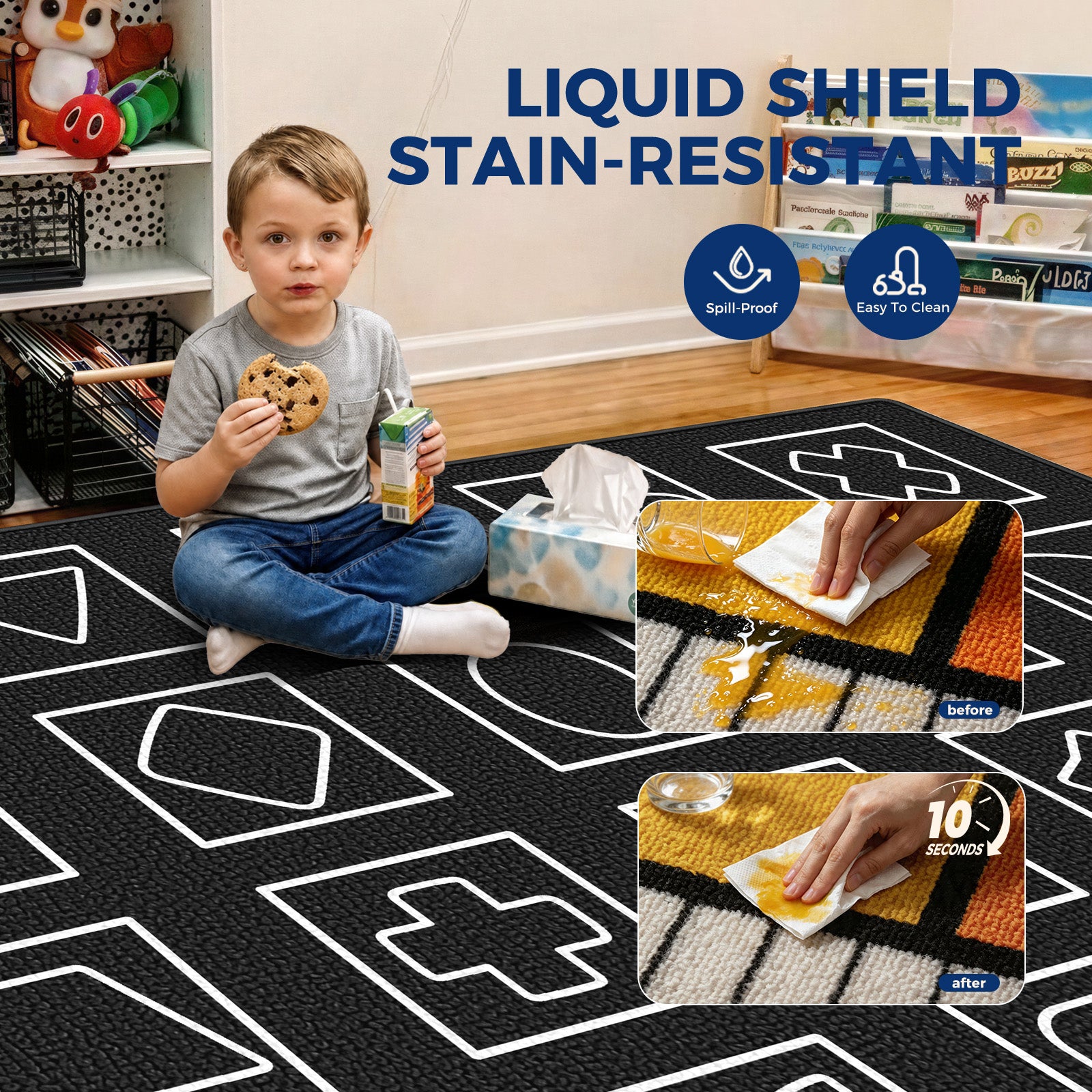 Black and White Geometry Classroom Rug