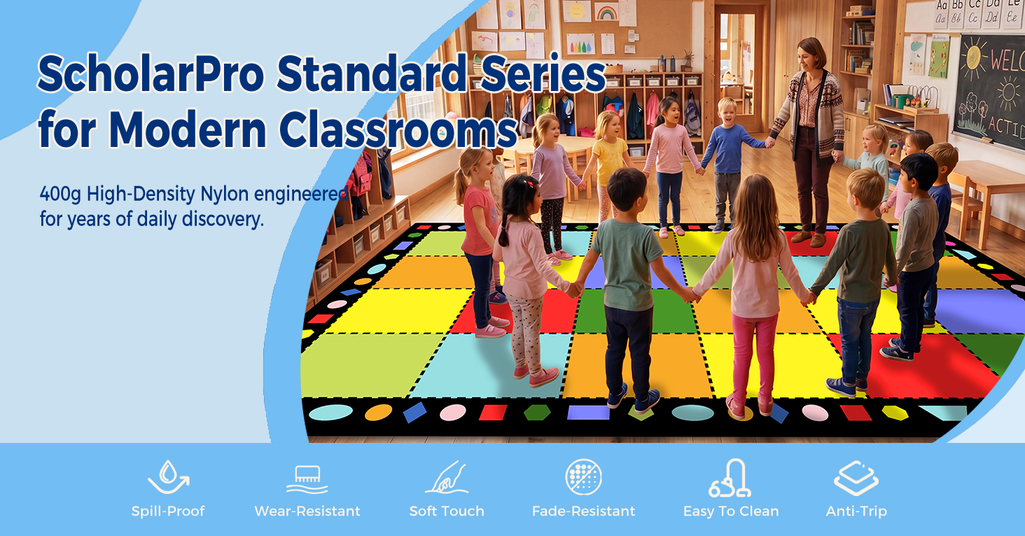 Multicolor Grid Classroom Seating Rug classroom rug scene image 1