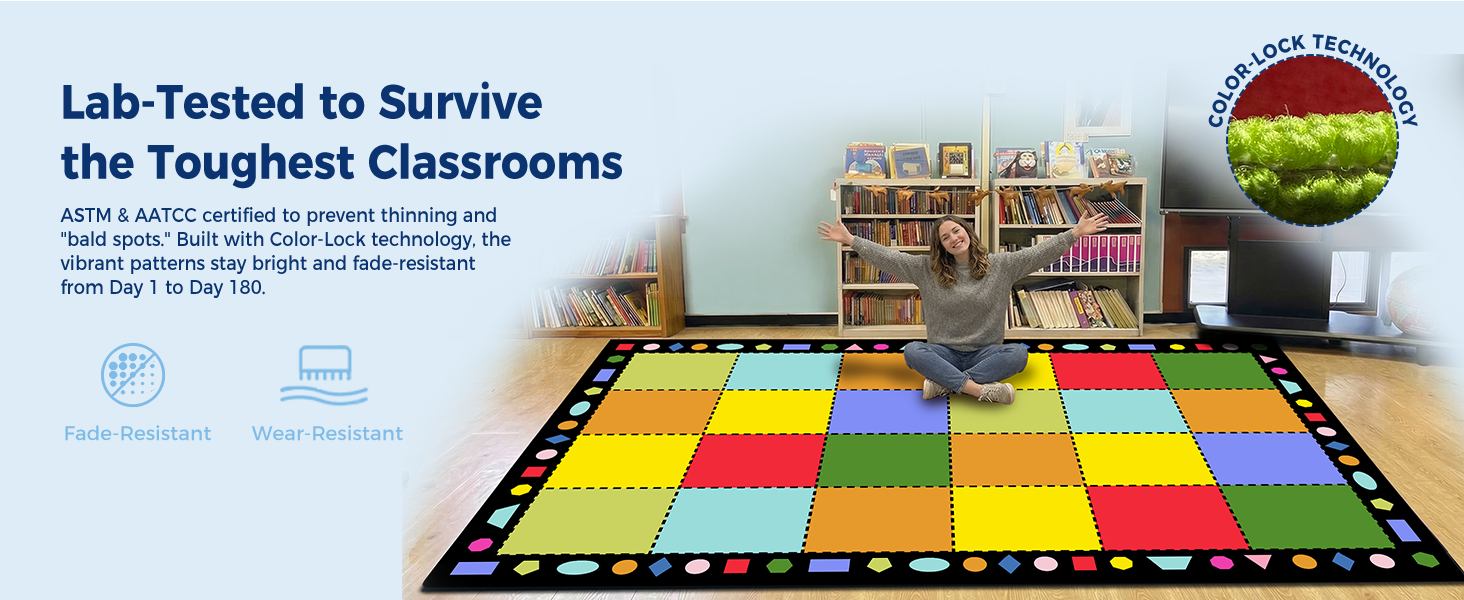 Multicolor Grid Classroom Seating Rug classroom rug scene image 6